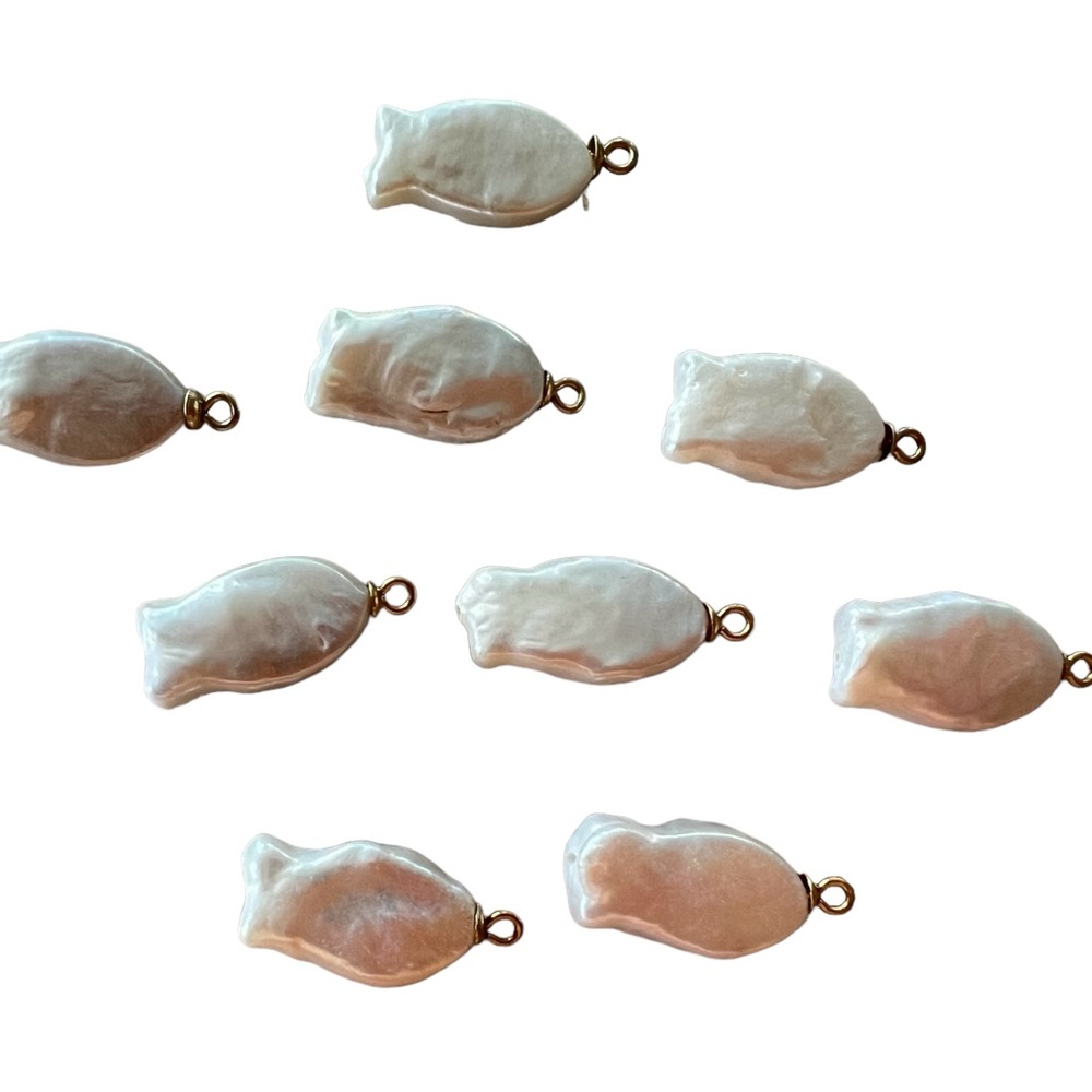 Fish-shaped natural baroque pearl charm with 18k gold plated